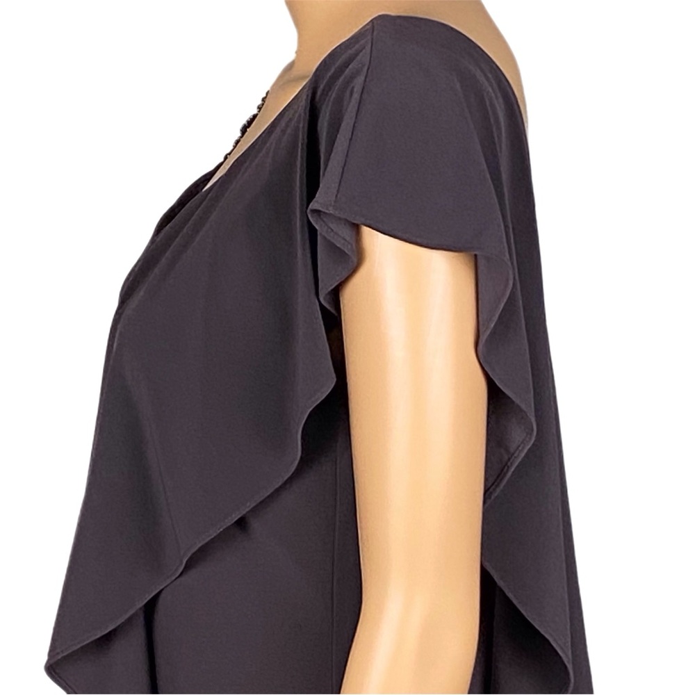 Betsy & Adam gray Embellished One Shoulder Popover Cocktail Dress stretch Size 4 - Picture 8 of 12